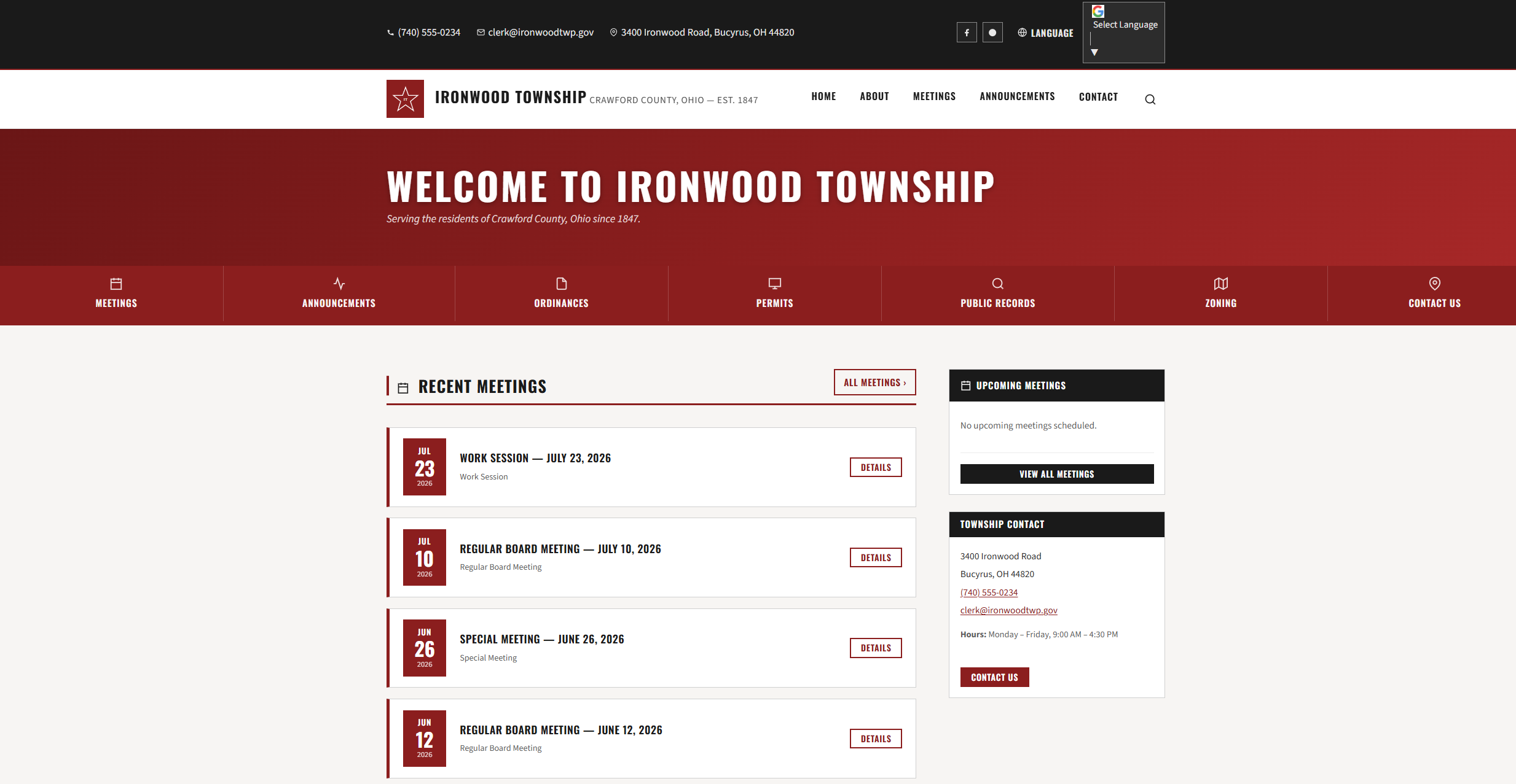 Image of a website front page